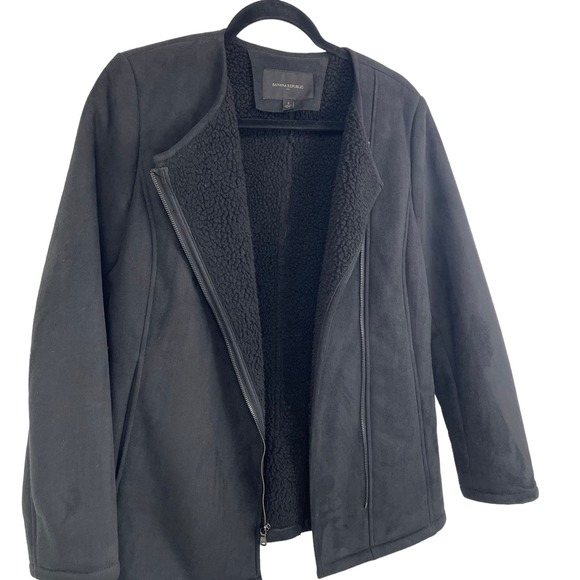 Banana Republic Faux Suede Sherpa Lined Moto Jacket Black Small - Picture 2 of 8